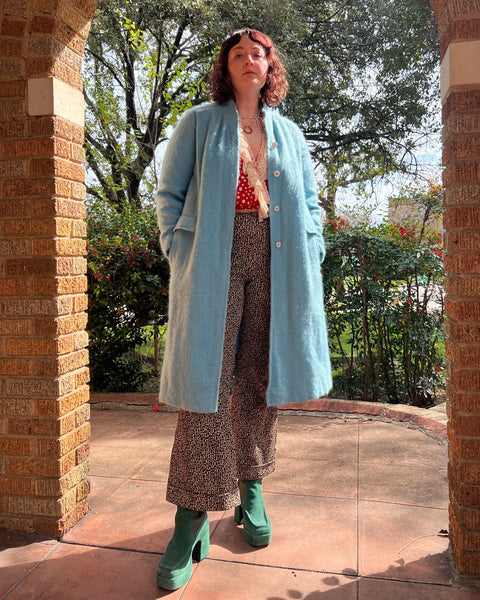 60s baby blue mohair knit coat (M/L)