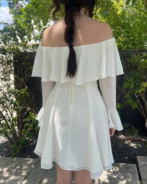 70s off the shoulder ruffle mini dress (XS/S)