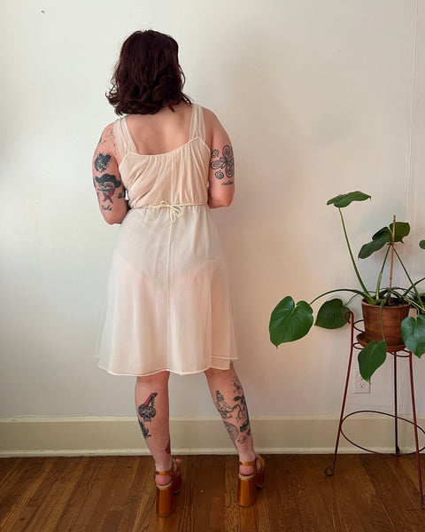 50s ivory butterfly patched nightgown (M/L)