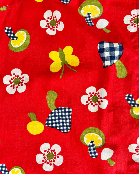 60s cotton mushroom print mini dress (S/M)