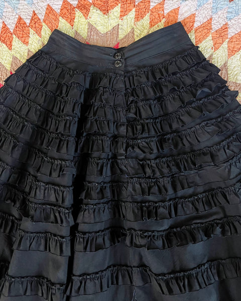 50s black cotton tiered ruffle circle skirt (24/25”)