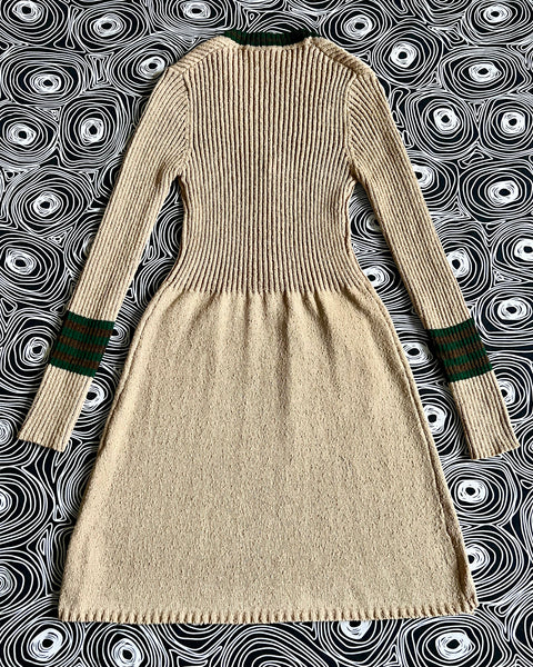 70s oatmeal ribbed knit mini dress (XS-M)