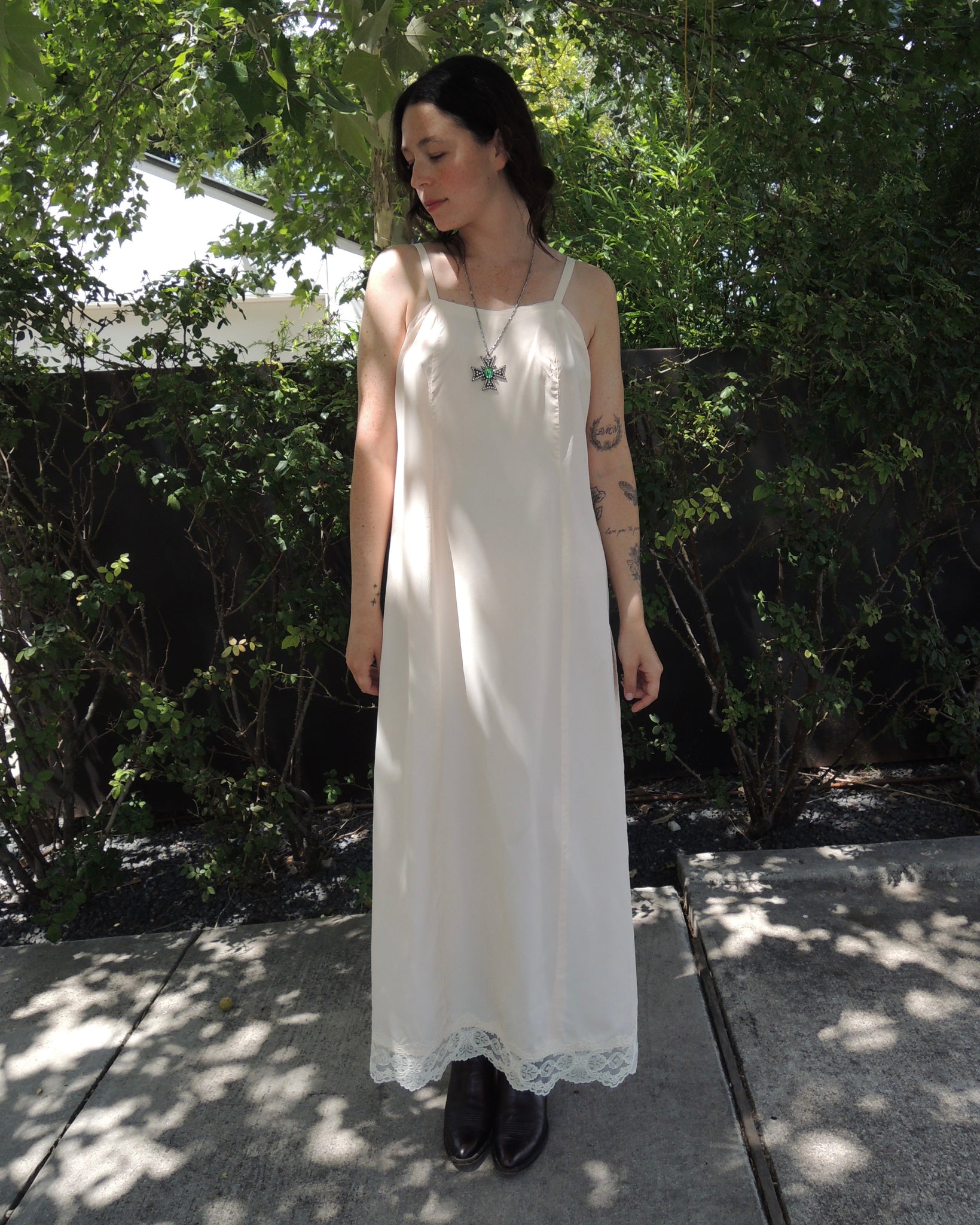 60s a-line taffeta maxi slip dress (S/M)
