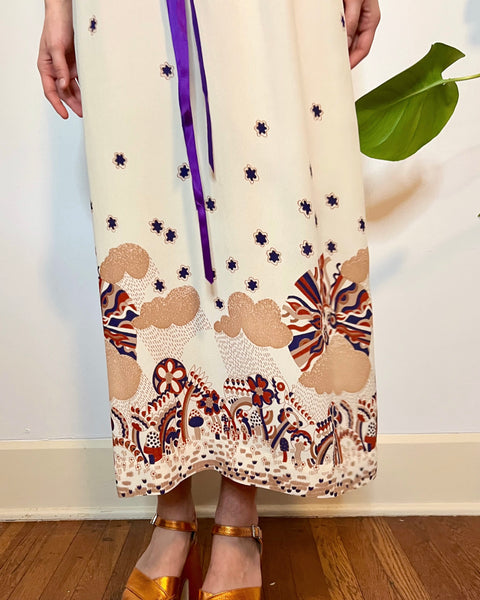 70s young innocent mushroom print maxi dress (S)