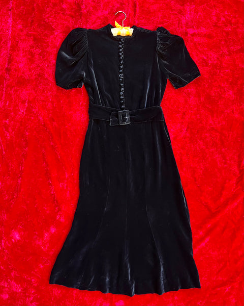 30s black silk velvet gown (XS/S)