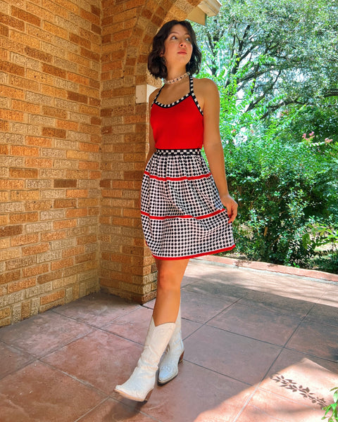 60s/70s checkered halter mini dress (XS/S)