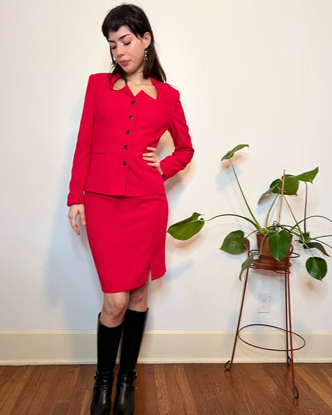 90s red hot skirt suit set (S)