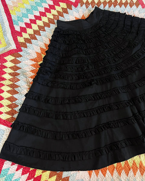 50s black cotton tiered ruffle circle skirt (24/25”)