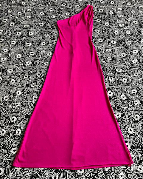 70s ‘funky’ one shoulder hot pink disco dress (XS-M)