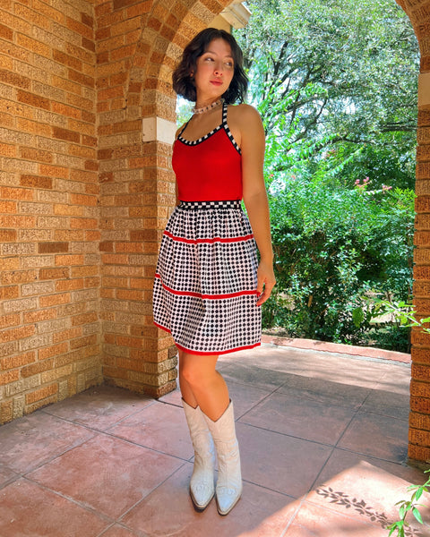 60s/70s checkered halter mini dress (XS/S)