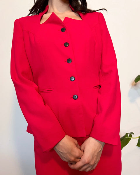 90s red hot skirt suit set (S)