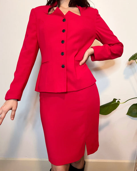 90s red hot skirt suit set (S)