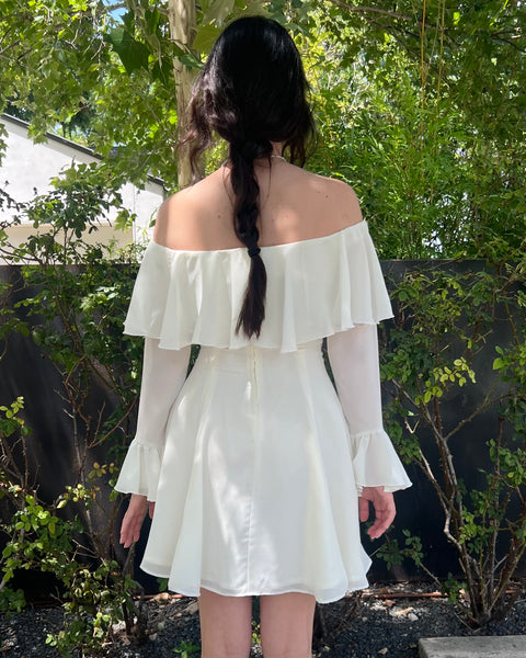 70s off the shoulder ruffle mini dress (XS/S)