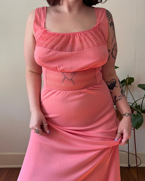 60s pleated cut out pink nightgown (M/L)