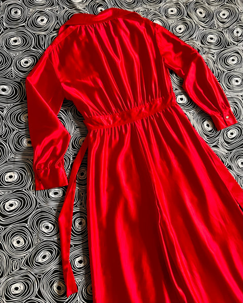 70s shimmery red satin disco jumpsuit (M)