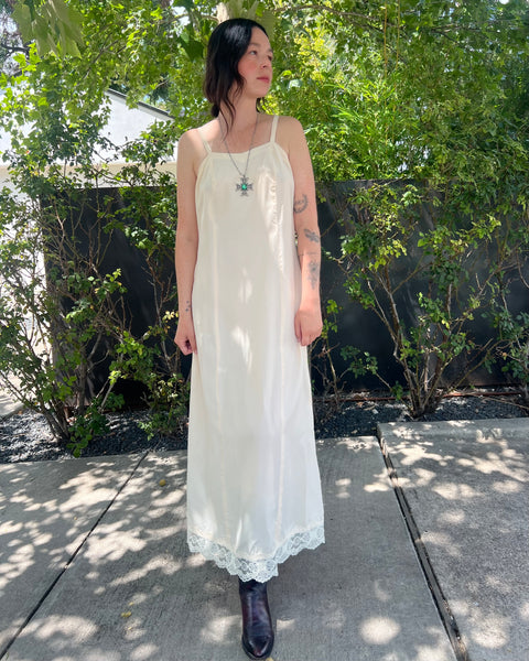 60s a-line taffeta maxi slip dress (S/M)