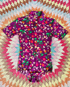 70s mushroom print dagger collar bodysuit (S/M)