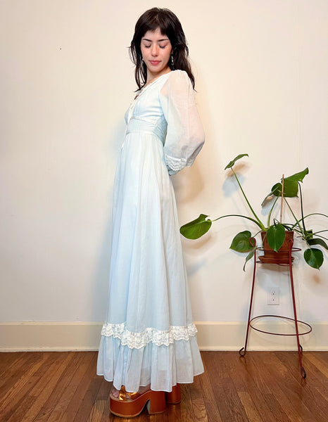 70s baby blue gunne sax prairie dress (S)