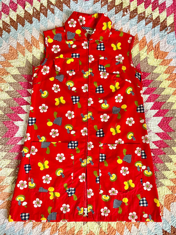 60s cotton mushroom print mini dress (S/M)