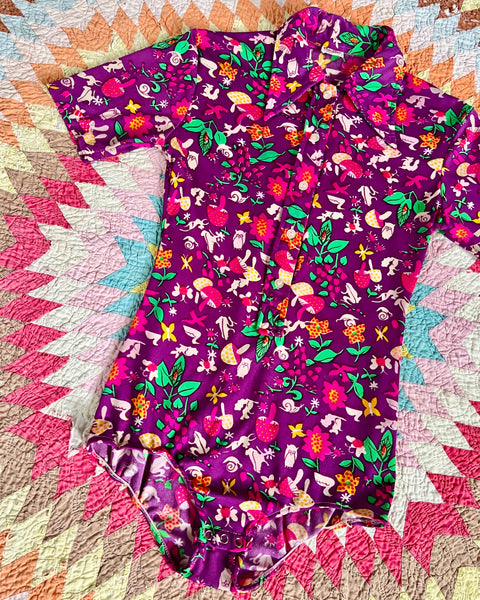 70s mushroom print dagger collar bodysuit (S/M)