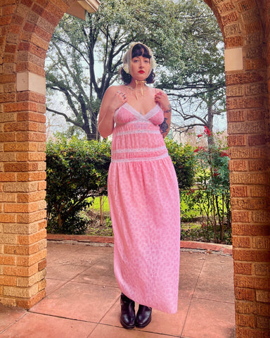 70s pink drop waist nightie dress (S/M)