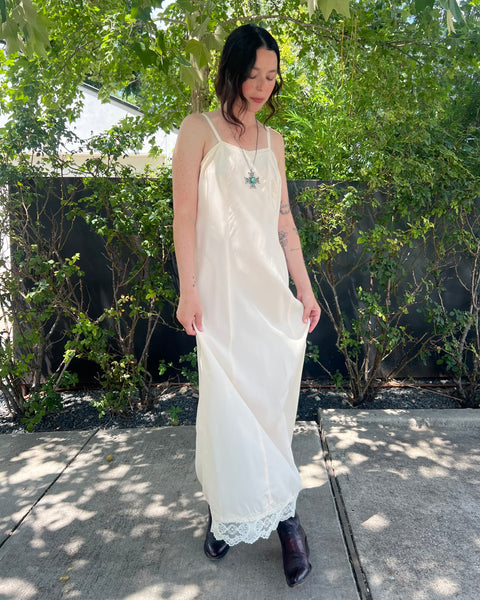60s a-line taffeta maxi slip dress (S/M)