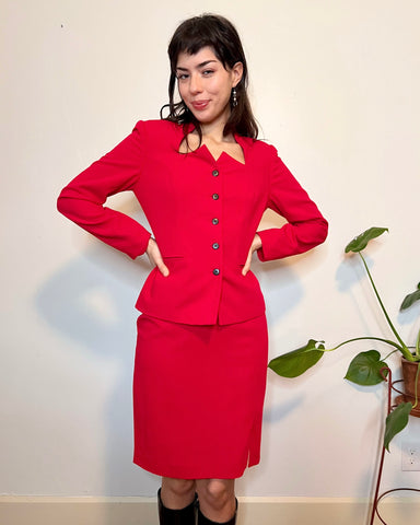 90s red hot skirt suit set (S)