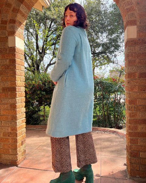 60s baby blue mohair knit coat (M/L)