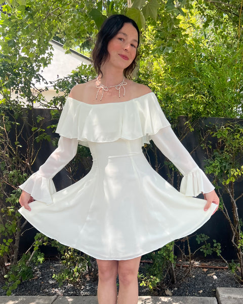 70s off the shoulder ruffle mini dress (XS/S)