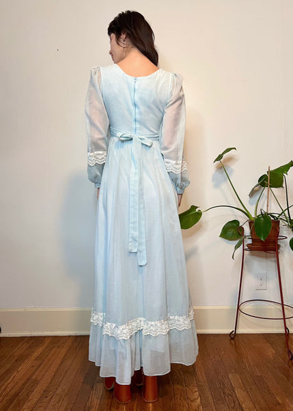 70s baby blue gunne sax prairie dress (S)