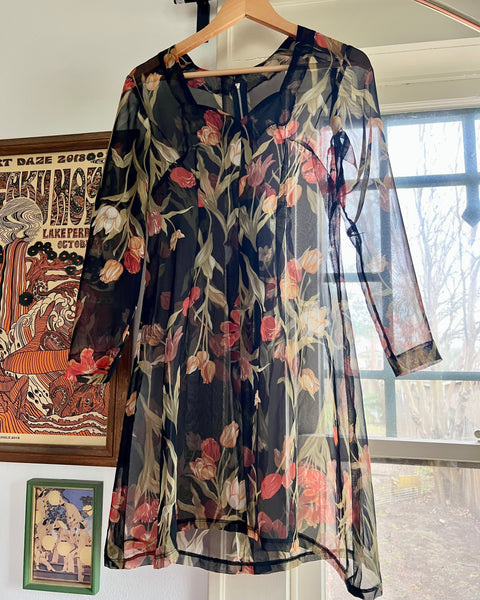 70s sheer floral mini dress (S/M)