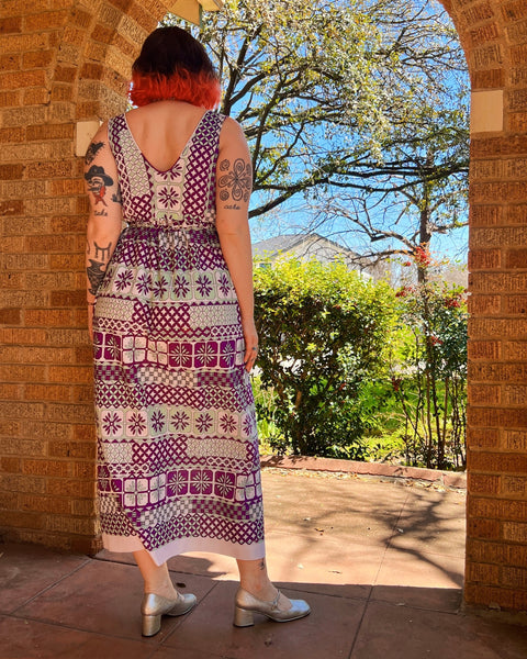 70s psychedelic geo print nylon lounge dress (M)