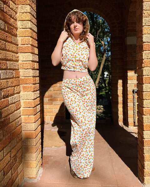 70s flower power hooded two piece set (S)