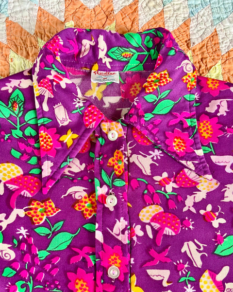 70s mushroom print dagger collar bodysuit (S/M)