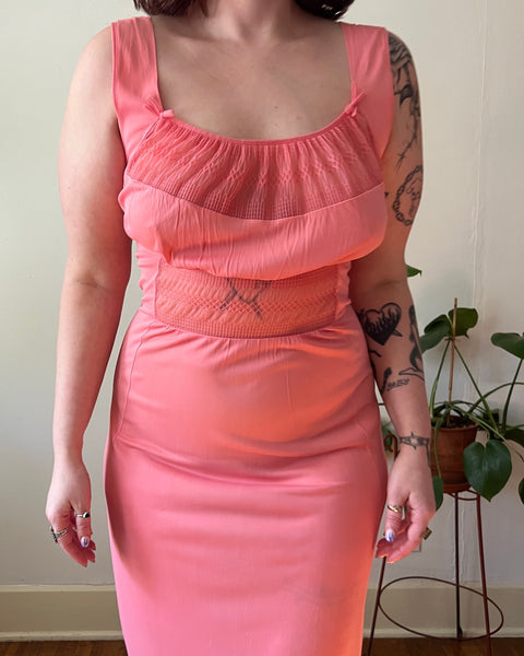 60s pleated cut out pink nightgown (M/L)