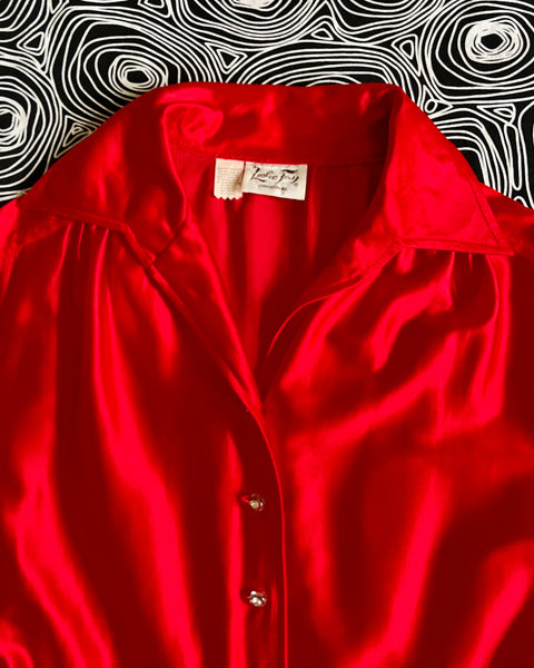 70s shimmery red satin disco jumpsuit (M)