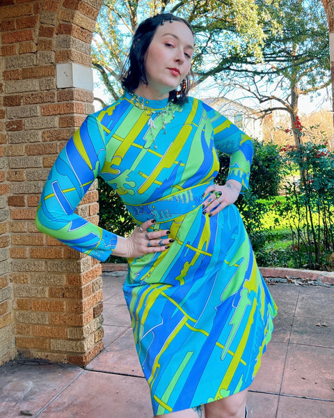 60s ‘pucci style’ psychedelic mini dress (M)