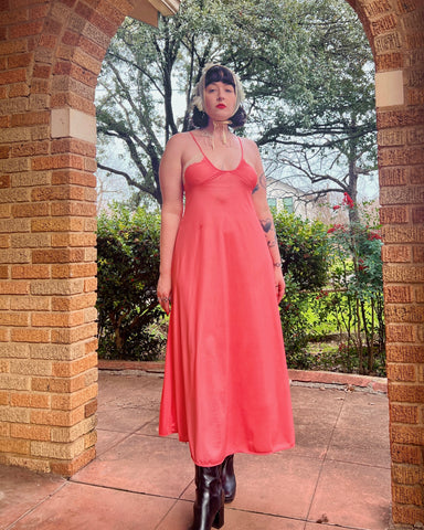 70s salmon pink slip dress (S)