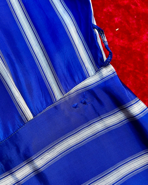 40s blue striped taffeta dress (M/L)