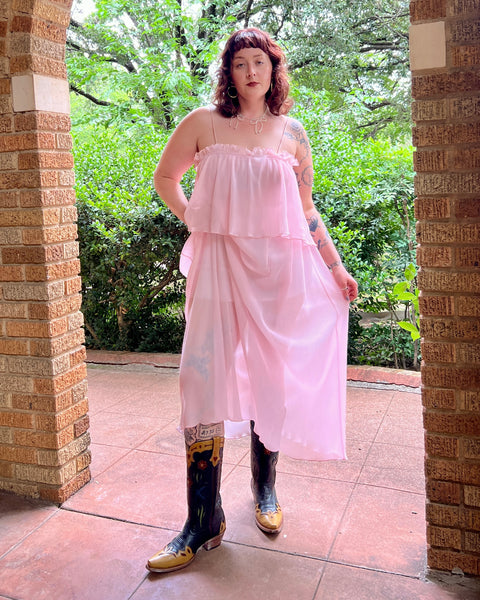70s pink accordion pleat nightgown (M/L)