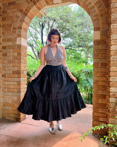 40s black taffeta petticoat skirt (36-40")