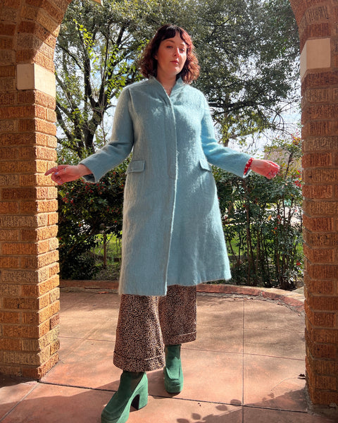 60s baby blue mohair knit coat (M/L)