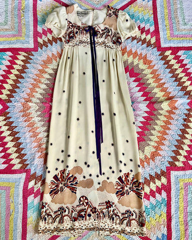70s young innocent mushroom print maxi dress (S)