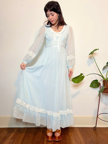 70s baby blue gunne sax prairie dress (S)