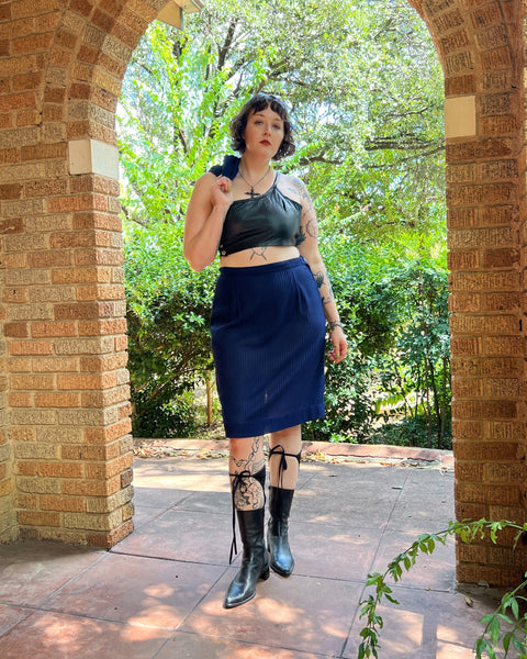 50s semi sheer navy skirt suit (M/L)