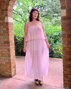 70s pink accordion pleat nightgown (M/L)
