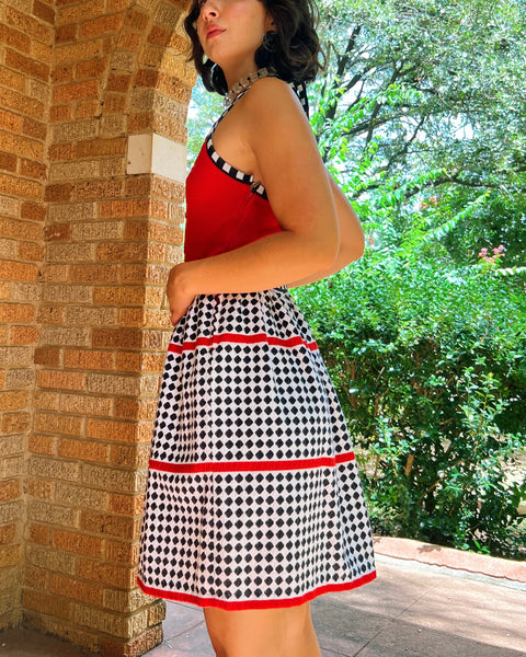 60s/70s checkered halter mini dress (XS/S)