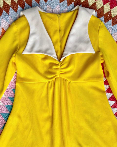 70s sunshine yellow sailor collar mini dress (S/M)