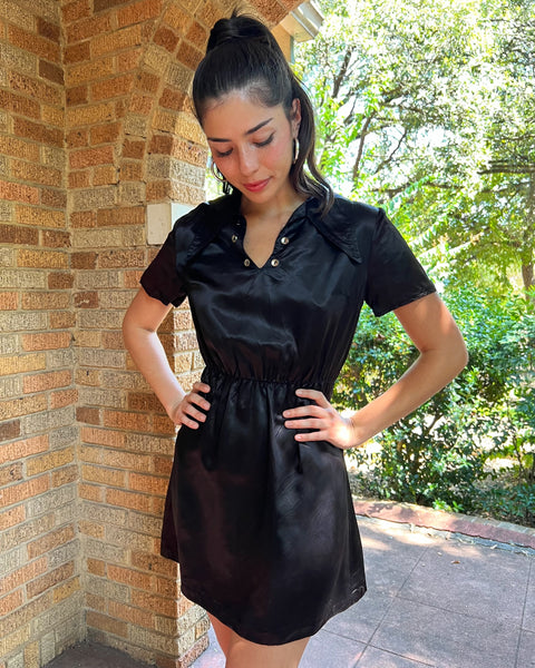 60s black liquid satin glam mini dress (S/M)