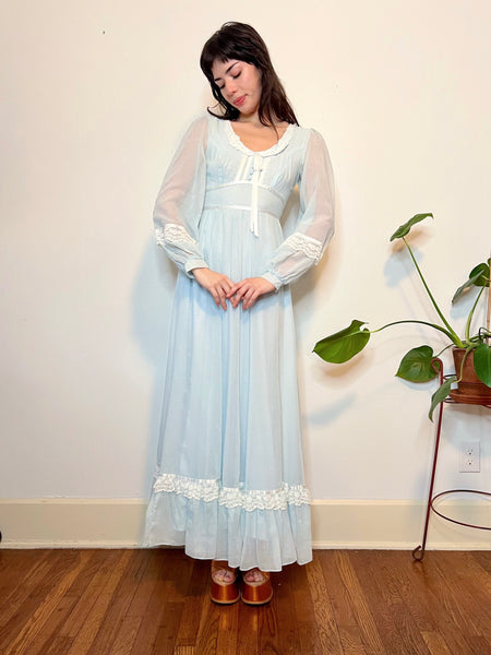 70s baby blue gunne sax prairie dress (S)